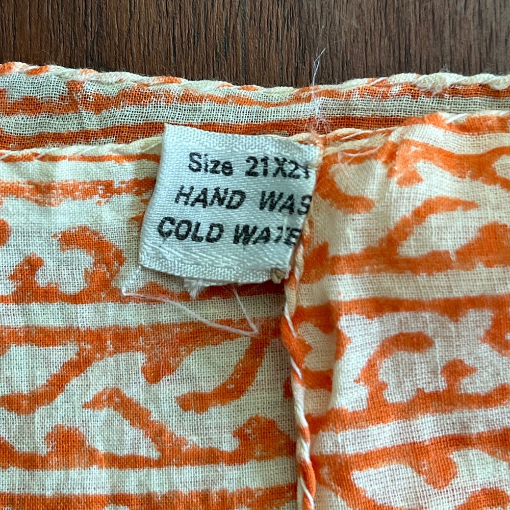 Vintage Cotton Orange & Cream Scarf from India - Picture 5 of 6